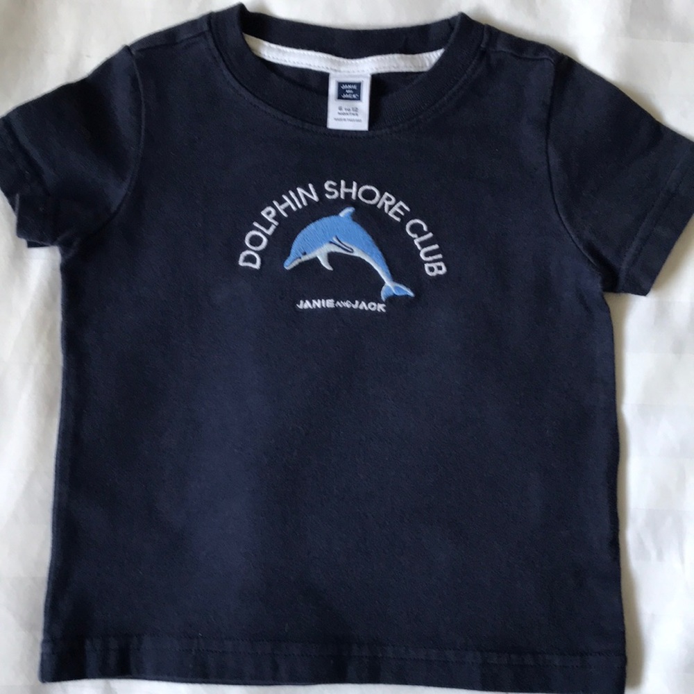 Janie and Jack navy dolphin logo t shirt